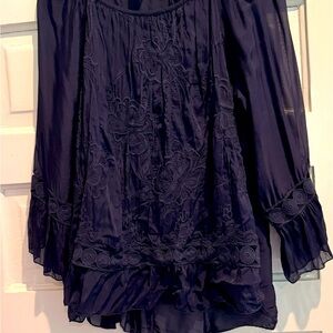 NWT Navy, embroidered, XL, blouse